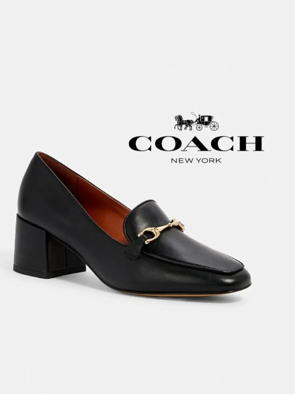 COACH Nea Block Heel Leather Horsebit Loafer